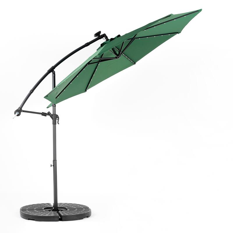 9.67 ft. Steel Market Outdoor Patio Umbrella with 40 lights, Solar LED Offset Hanging Umbrella (No Base)