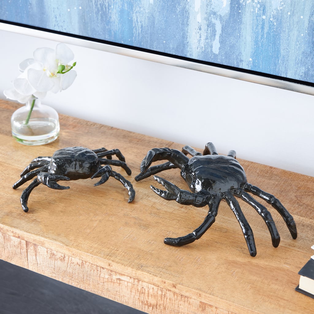 Black Aluminum Metal Crab Decorative Sculpture (Set of 2)