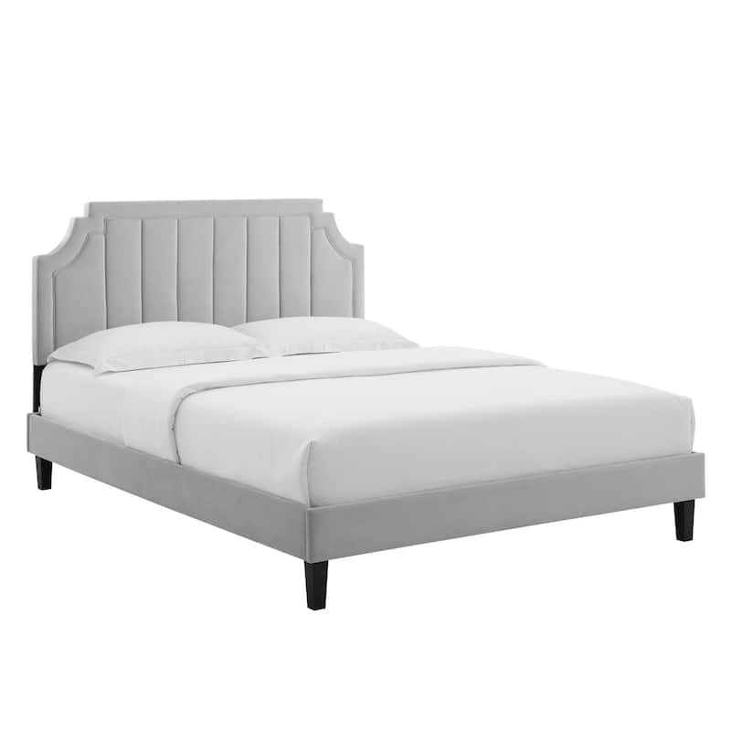 Sienna Performance Velvet Twin Platform Bed - Light Gray