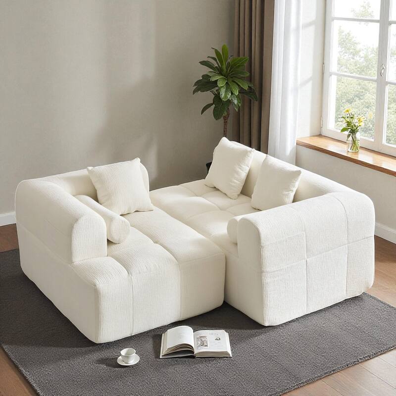101.2" Modular Sectional Sofa Full-Foam Compressed Couch with Deep Seating Side Pockets Square & Bolster Pillows