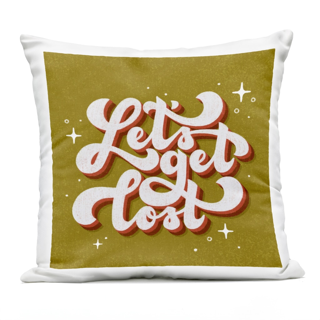 Stupell Let's Get Lost Retro Lettering Printed Outdoor Throw Pillow Design by Sarah Hickman