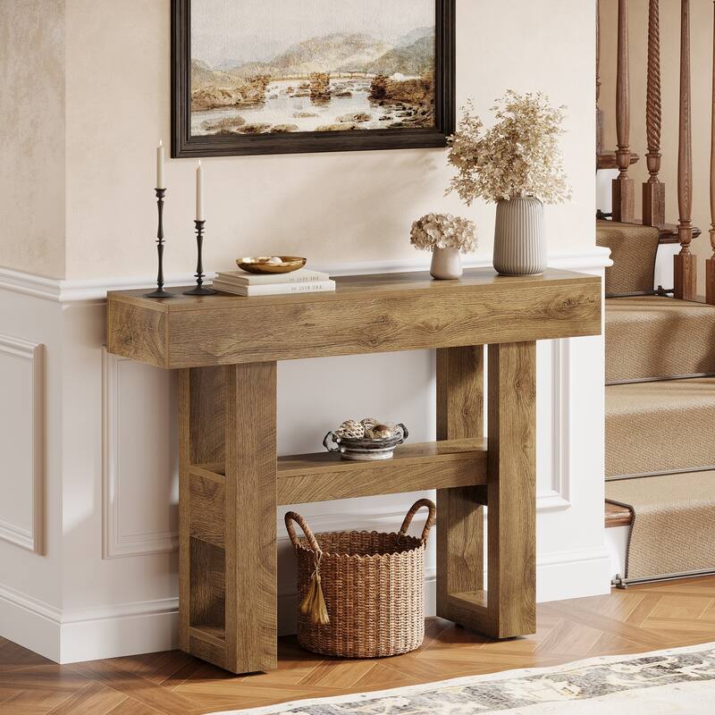 41-Inch Farmhouse Console Table for Entryway, 2-Tier Narrow Sofa Table - 41.34" W x 11.81" D x 31.5" H