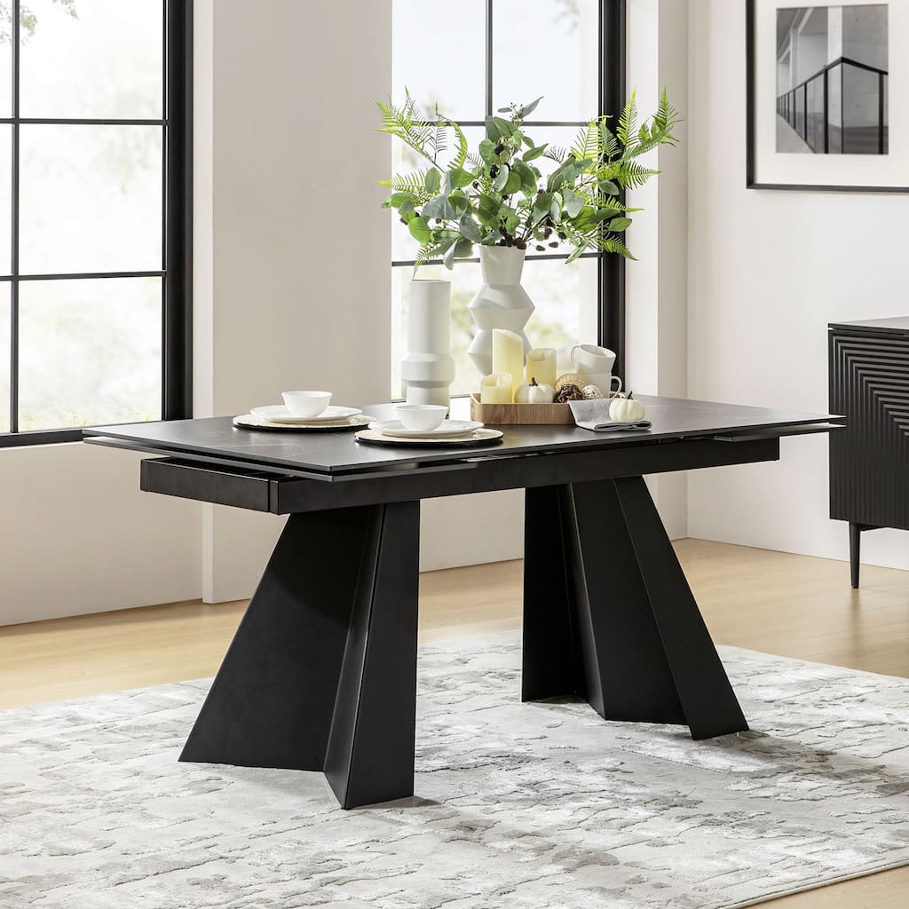 Noah 94" Mordern Extendable Dining Table with Metal Base by HULALA HOME