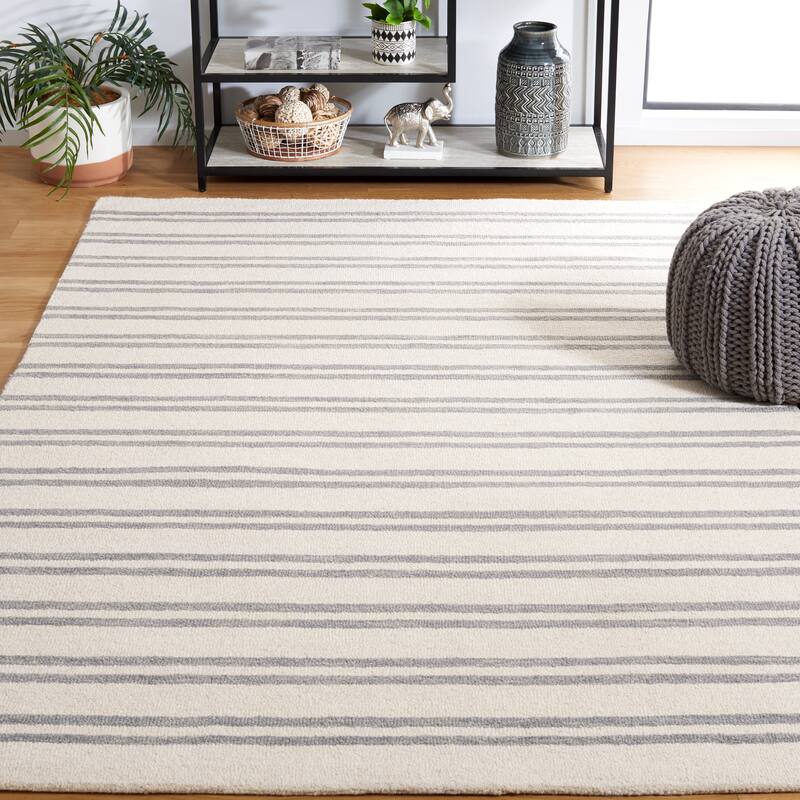SAFAVIEH Handmade Metro Husnuye Stripe Wool Rug - 3' x 5' - Ivory/Grey