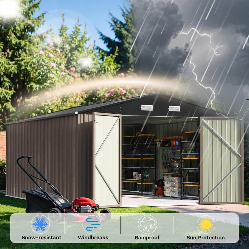 Patiowell 10' x 12' &10' x 14' Metal Outdoor Storage Shed with Floor Frame for Garden, Backyard, Patio