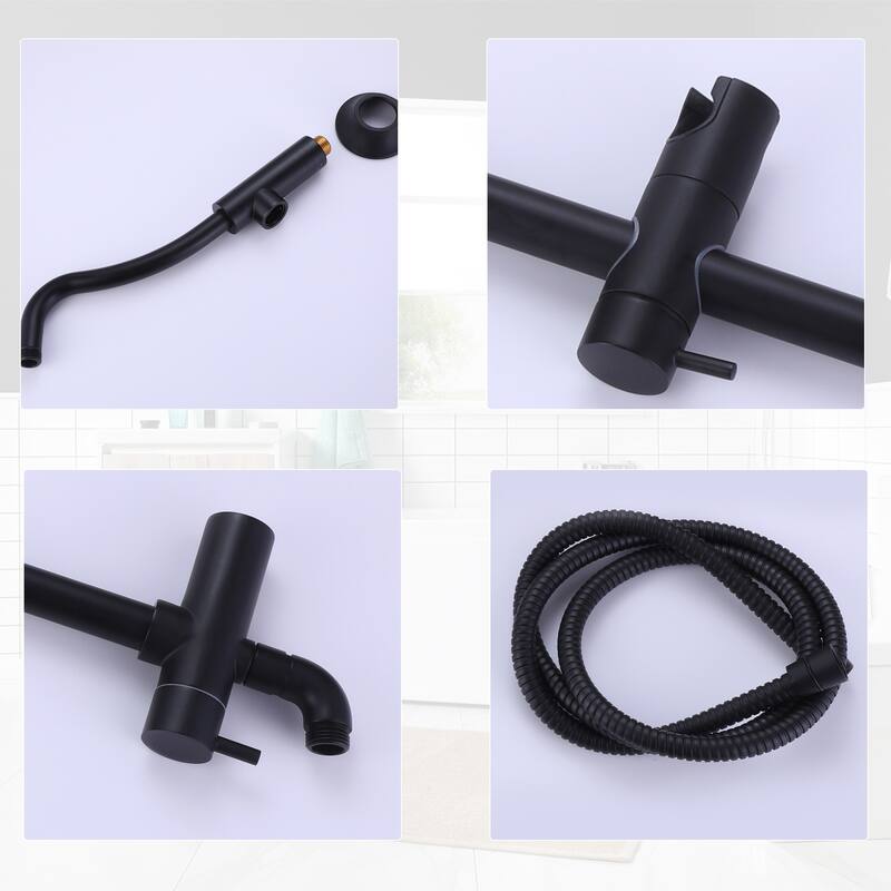 Modland High Pressure 5-Way 10'' Rain Shower Head Black with Handheld Shower Slide Bar
