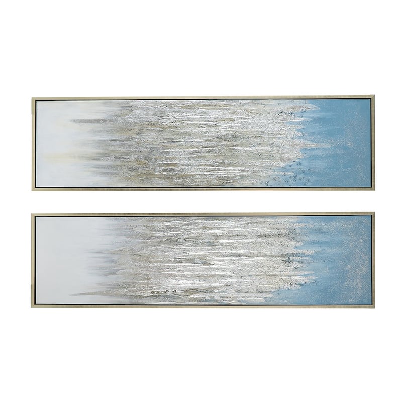 Dimy 20 x 71 Set of 2 Wall Art, Hand Painted Dahlia, Blue Silver Ombre
