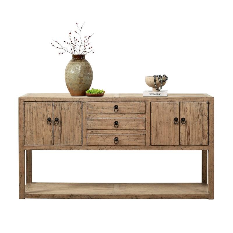 Three Drawers Console Table Weathered Natural with Distressed Gray