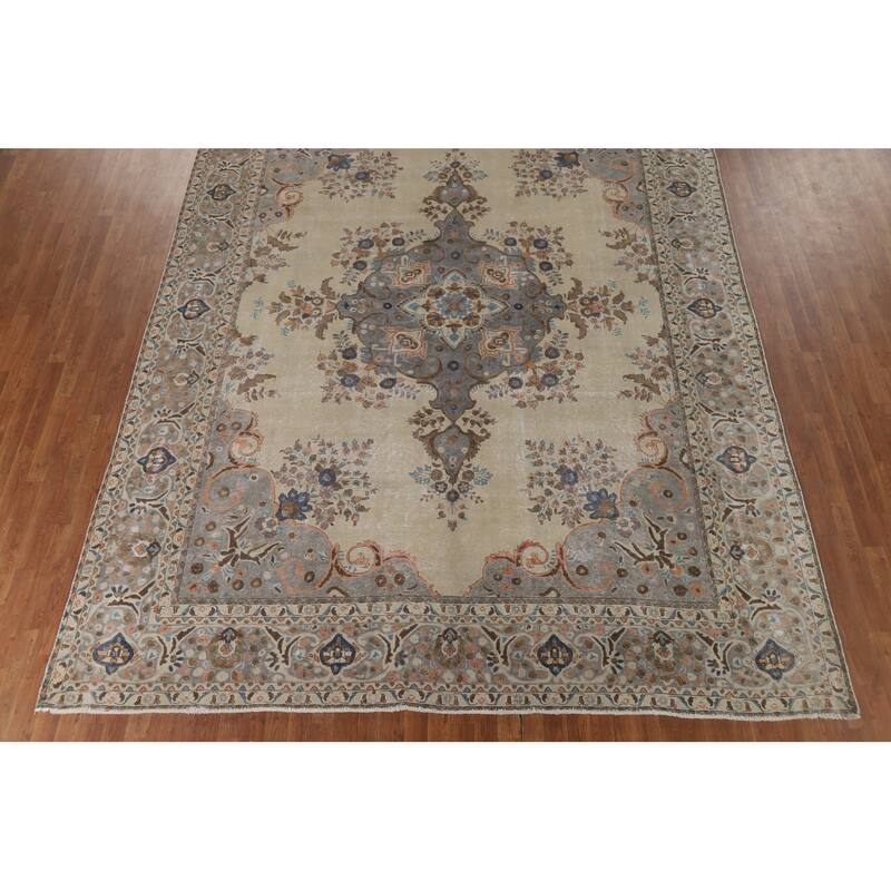 Distressed Tabriz Vintage Persian Area Rug Handmade Wool Carpet - 9'9" x 12'6"