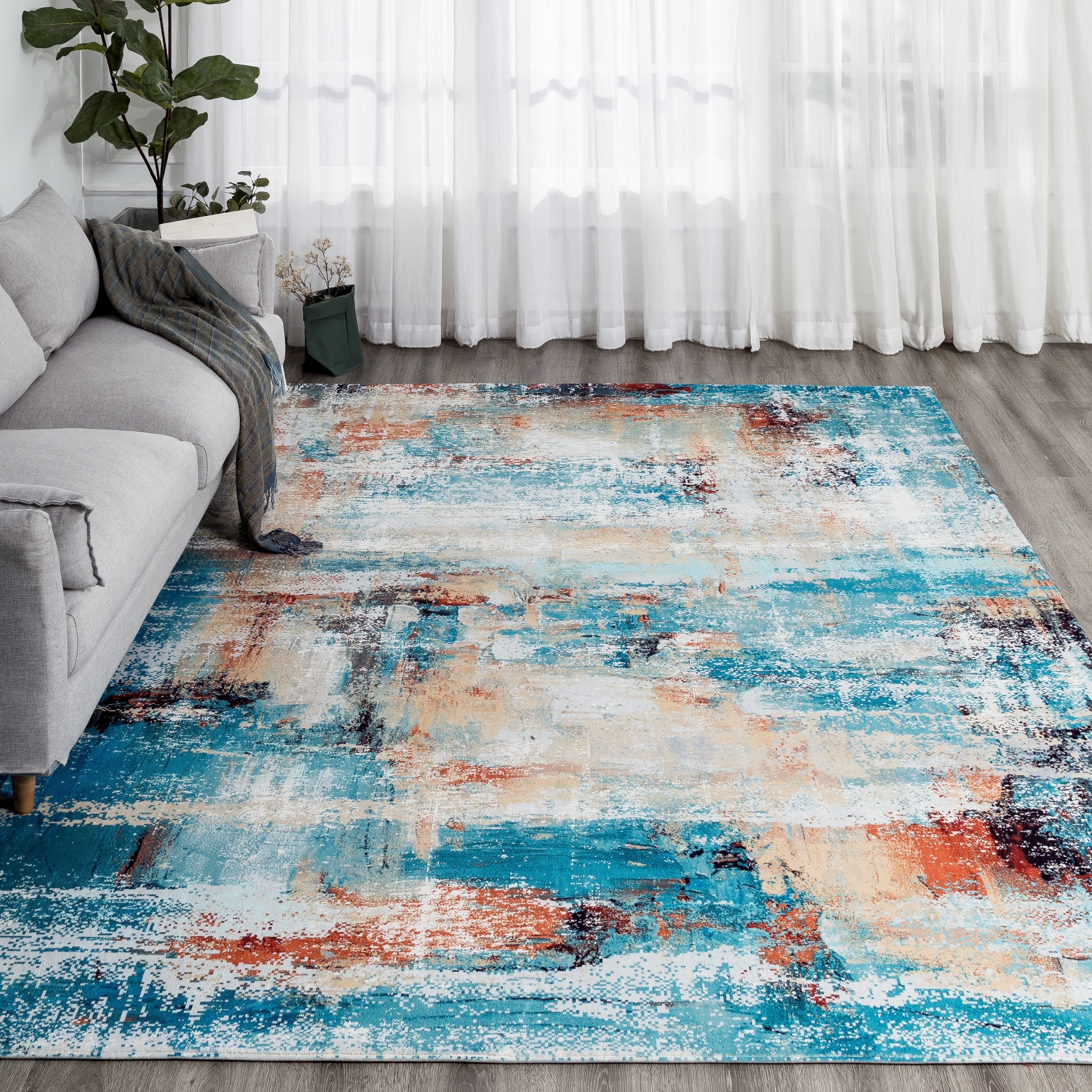 KALATY Abstract Blue/Gold Area Rug