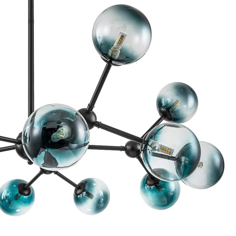 15-Light Modern Glam Linear Sputnik Gradient Blue Glass Globe Bubble Branch Chandelier