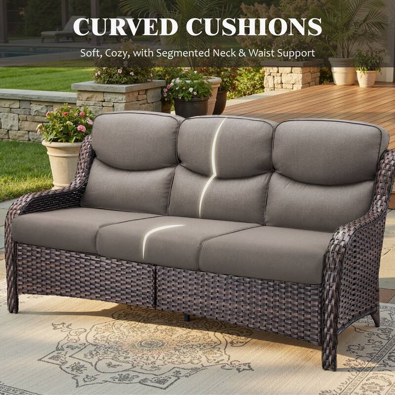 Meyreso 5-Piece Outdoor Patio Metal Fire Pit Wicker Conversation Set with 5-Inch Thick Olefin Cushions