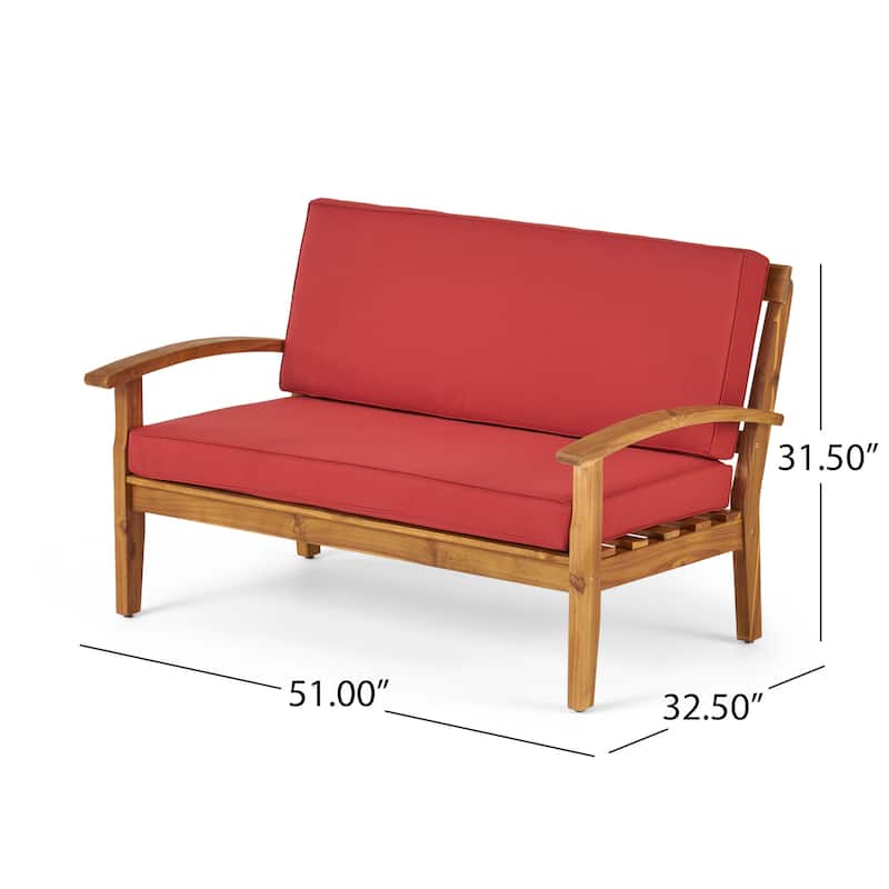 Peyton Outdoor Cushioned Acacia Wood Loveseat and Table Set by Christopher Knight Home