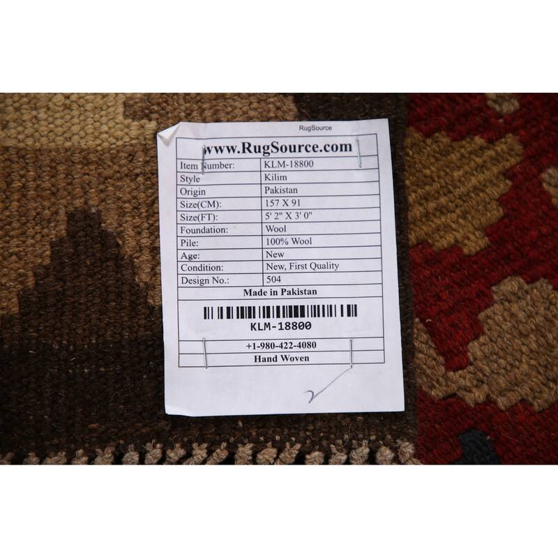 Reversible Kilim Area Rug Hand-woven Multi-Color Wool Foyer Carpet - 3'0" x 5'2"
