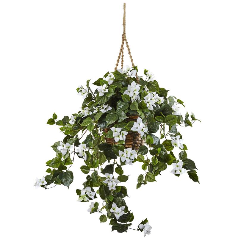 Hanging Basket for Home Decor - Indoor Plant Basket - Decorative Hanging Planter - White Flower Basket
