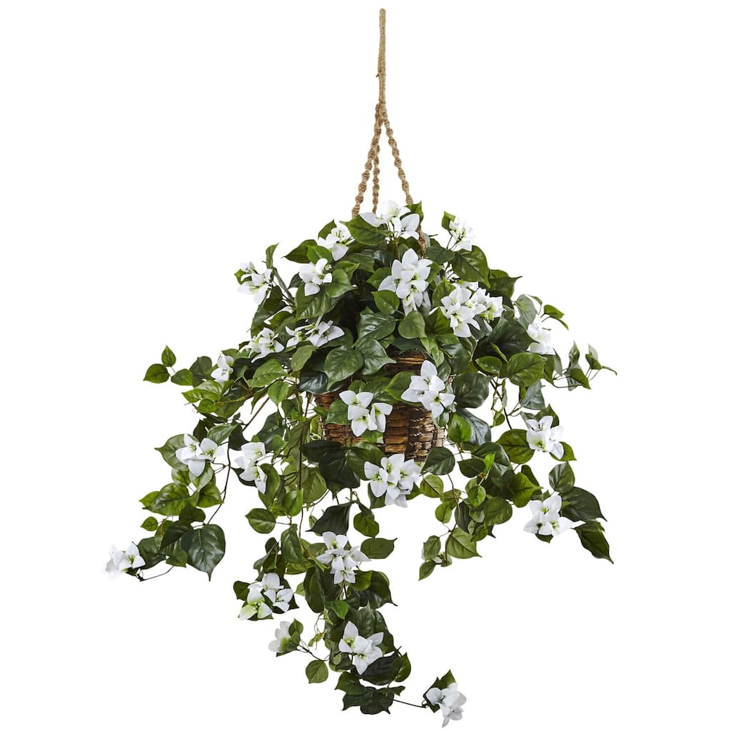 Hanging Basket for Home Decor - Indoor Plant Basket - Decorative Hanging Planter - White Flower Basket