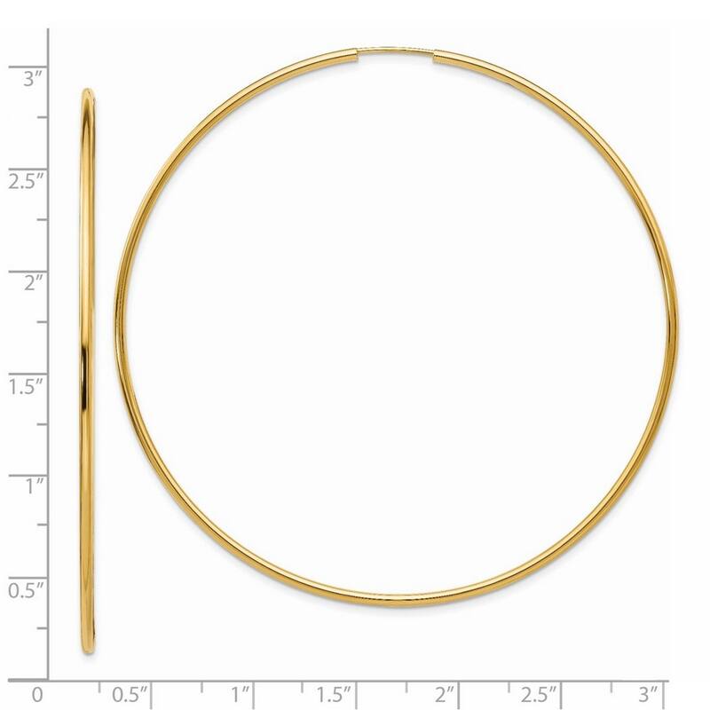 Curata 14k Yellow Gold 1.5x70mm Endless Hoop Earrings