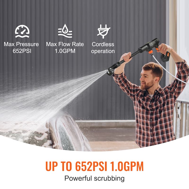 Cordless Pressure Washer, 652-PSI Portable Power Cleaner, Handheld High-Pressure Car Washer Gun with 4.0Ah Battery, Charger