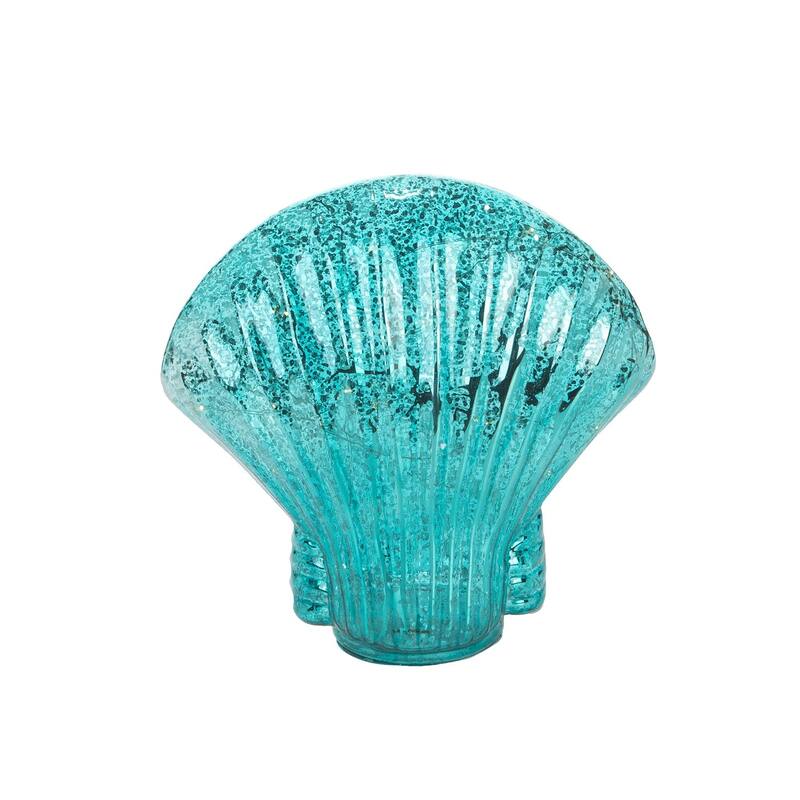7.85" GLASS TEAL SCALLOP SHELL with Light-Up LED - Blue