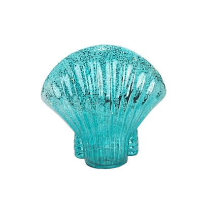 7.85" GLASS TEAL SCALLOP SHELL with Light-Up LED - Blue