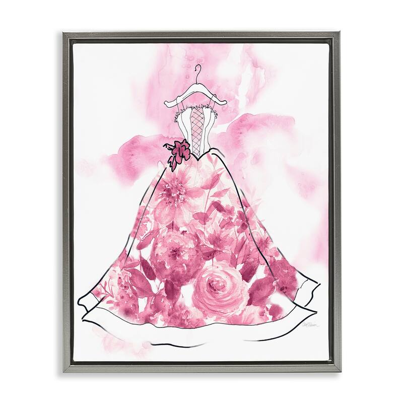 Stupell Modern Watercolor Flower Dress Framed Floater Canvas Wall Art Design By Carol Robinson - 17 x 21 - Grey