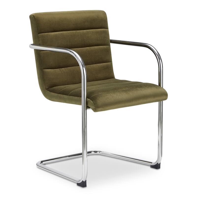 Title: NADAAL STUDIOS Cyran Dining Chair, Faux Green Upholstery, Stainless Steel Cantilever Frame - Set of 2