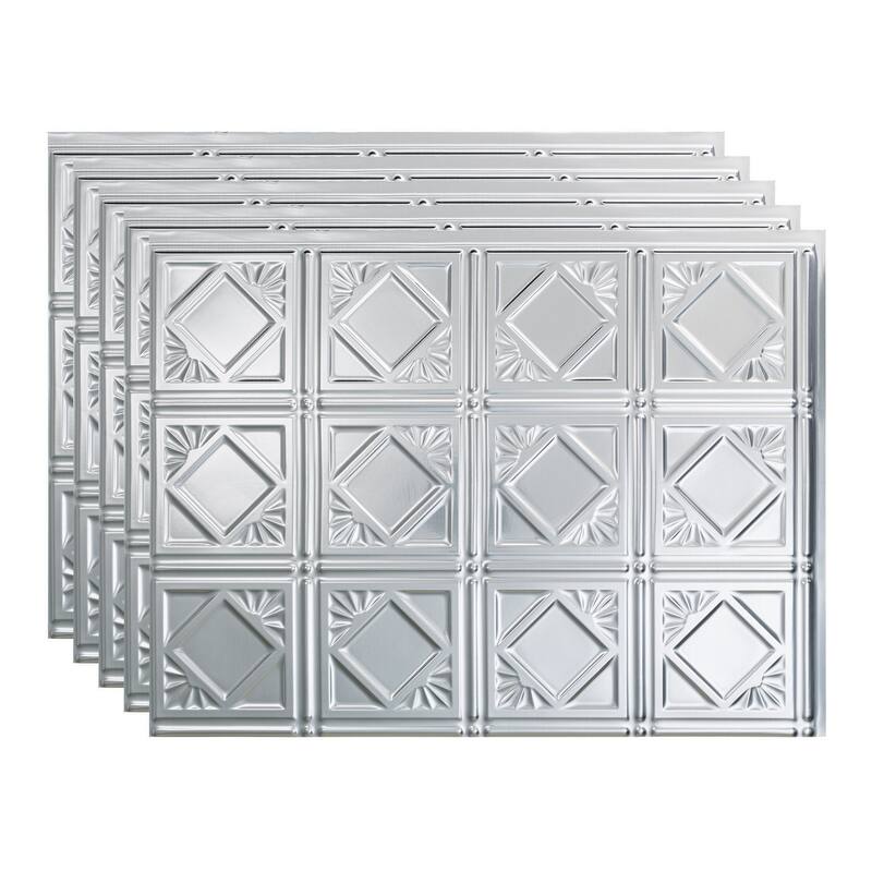 FASÄDE Traditional Style 4 Decorative Vinyl Backsplash Panel - 5 Pack - Brushed Aluminum