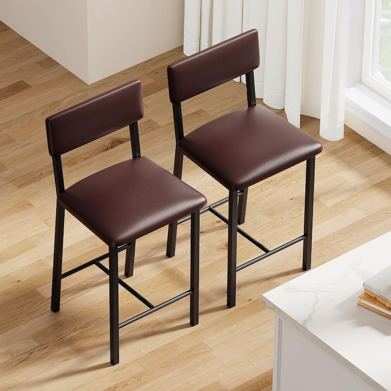 Kitchen Barstools with Thick Cushion Set of 2 for Dining Room, Kitchen Island Counter - Brown