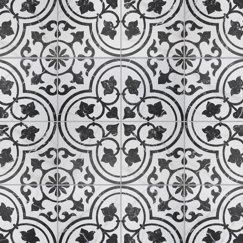 Merola Tile Merzoni Ornate Marquina 17-7/8" x 17-7/8" Porcelain Floor and Wall Tile
