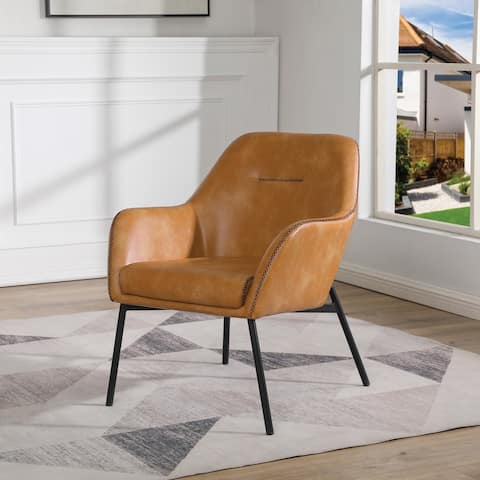 Brooks Accent Chair in Faux Leather with Stitch and Black Legs