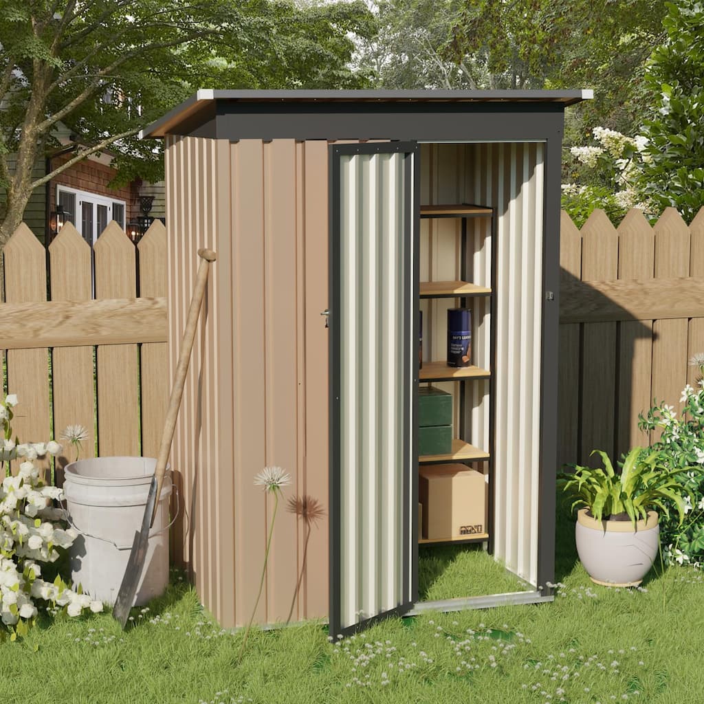4.27x2.42 FT Metal Garden Shed 5x3 FT Pent Roof with Hinge Door