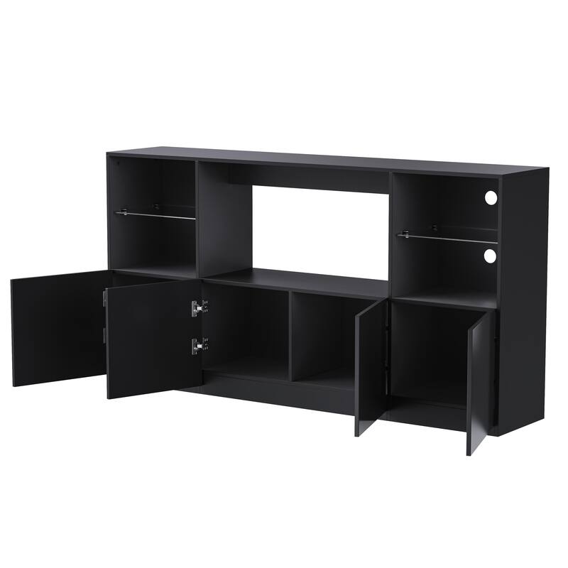 Stylish High Gloss TV Stand with LED Lights - Large Storage Cabinet for TVs Up to 75" Living Room Console
