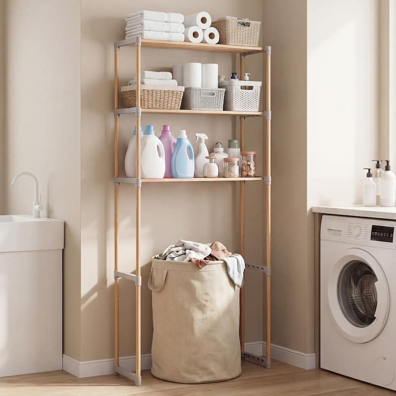 Gymax Over The Toilet Storage Rack 3-Tier Pine Wood Bathroom Organizer