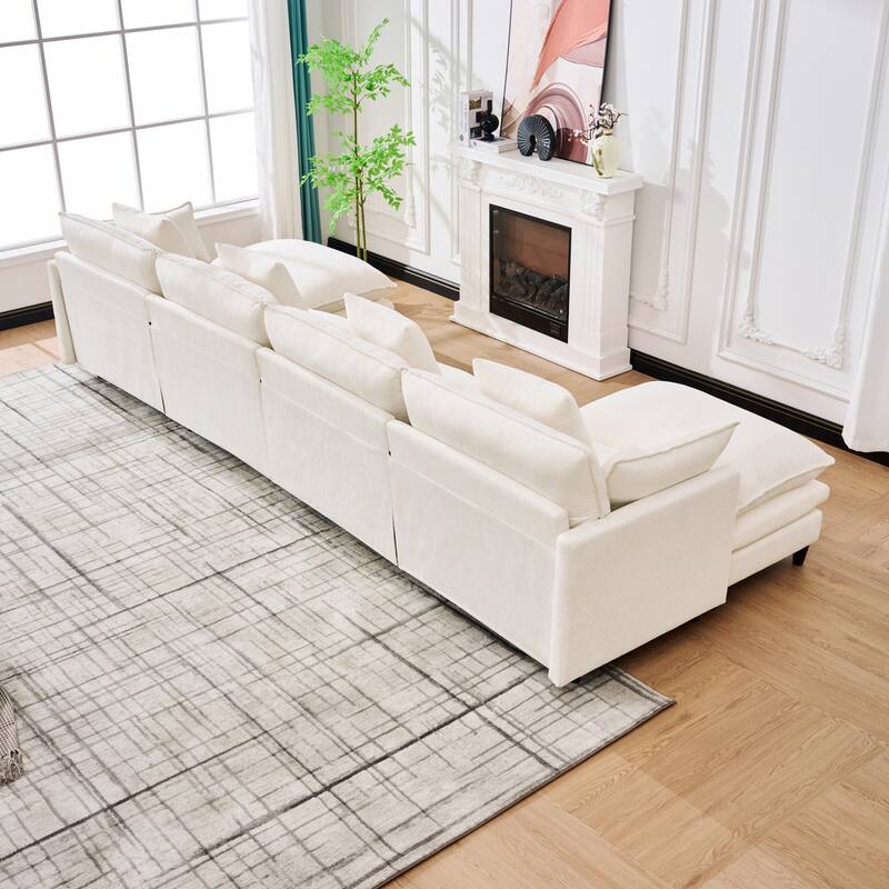 U-Shaped Modular Sectional Sofa, Comfy Deep Seat Cloud Couch with 2 Movable Ottomans, Large 4 Seat Sofa with Pillows