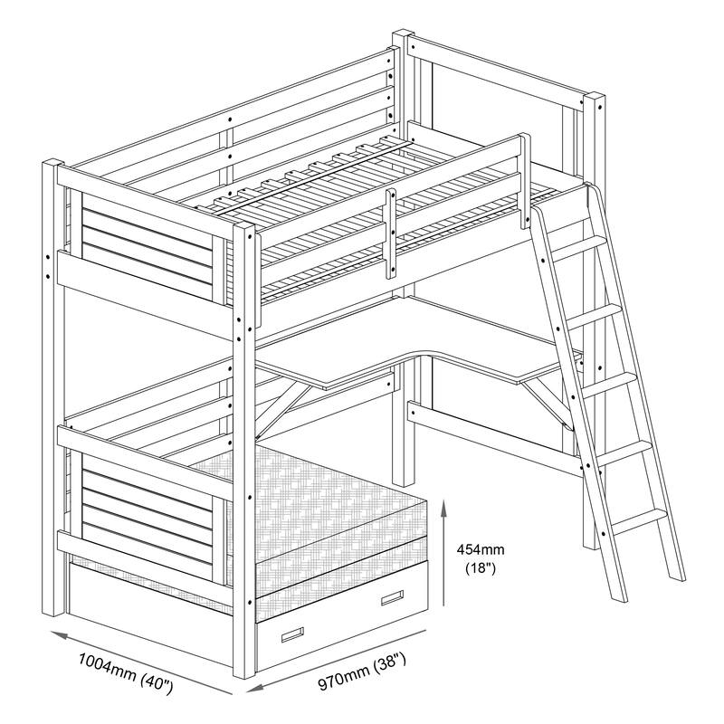 Alaterre Furniture Arlington Solid Wood Twin Loft Bed For Kids With Underneath Desk, Fold-Out Futon, and Climb-Up Ladder, White