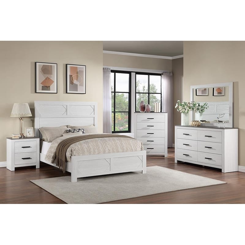 Modern Contemporary Style Upholstered Bed Nightstand Dresser Mirror Chest Set Light Brown Finish Bedroom Furniture
