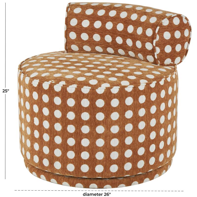 Polyester Round Swivel Boucle Accent Chair with White Spots - Brown - Roche River Decor