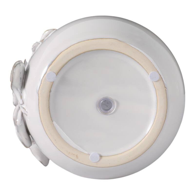 Decorative Ceramic Flower Planter with Flower Applique - Ivory