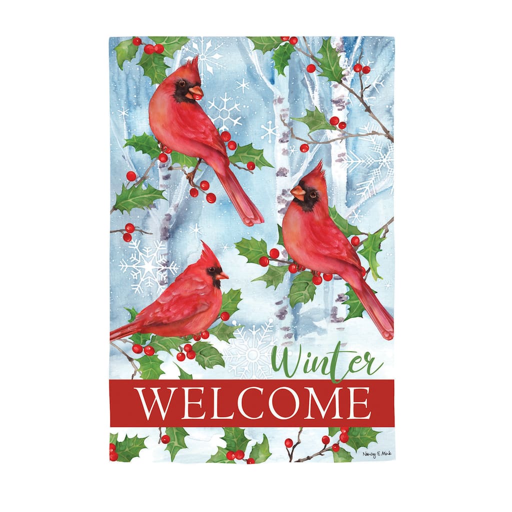 12.5 in. x 18 in. Winter Visit Suede Garden Flag