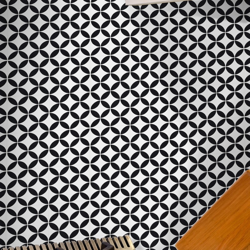 Amlo Handmade Cement Tile, 8x8, White-Black