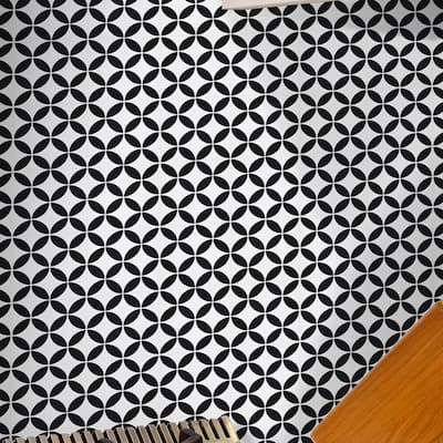 Amlo Handmade Cement Tile, 8x8, White-Black