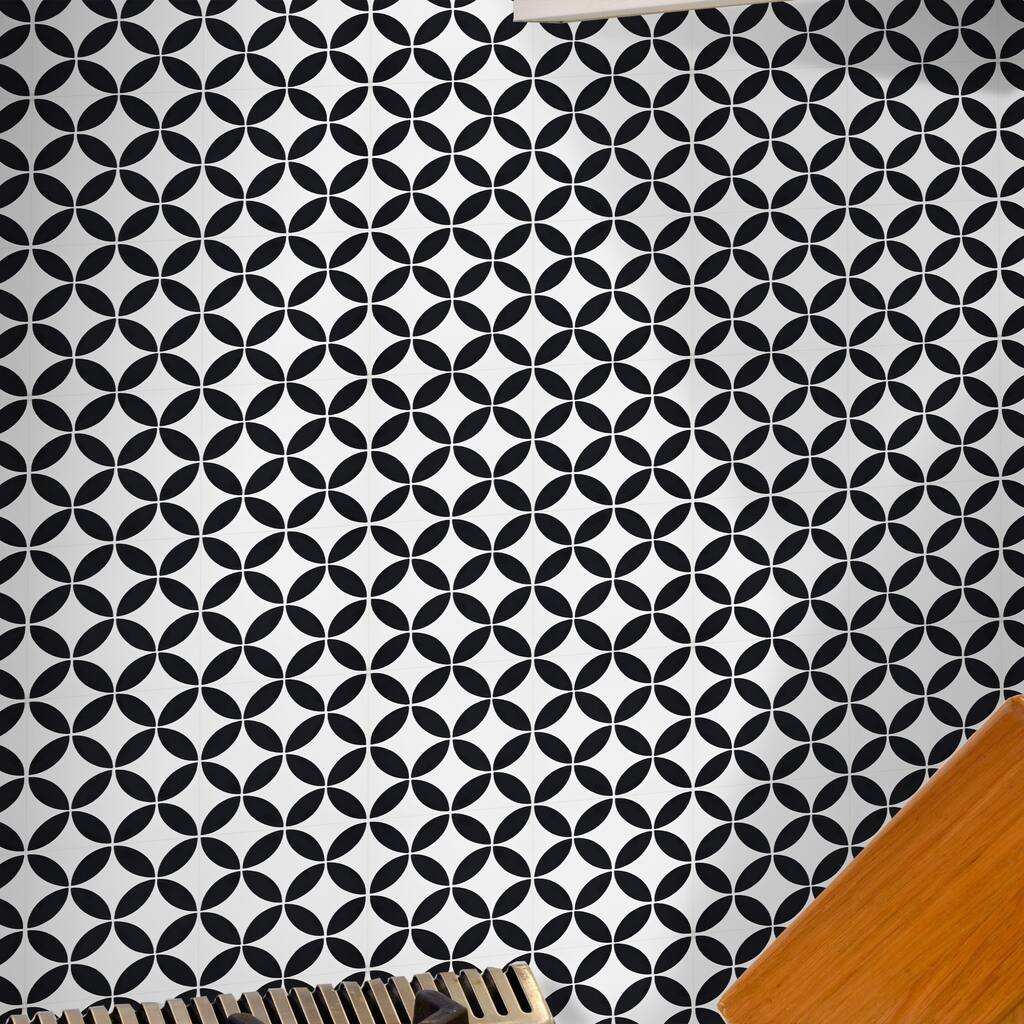 Amlo Handmade Cement Tile, 8x8, White-Black