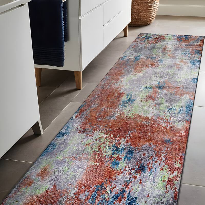 Beverly Rug Queen Abstract Non-Slip Rubber Back Washable Indoor Area Rug