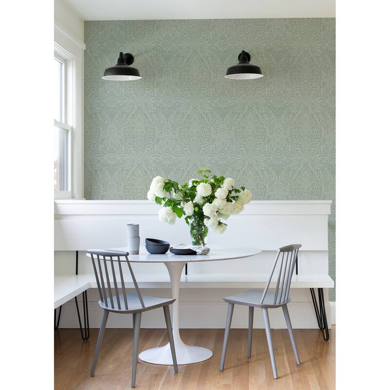 A-Street Prints Maris Silver Flock Damask Wallpaper