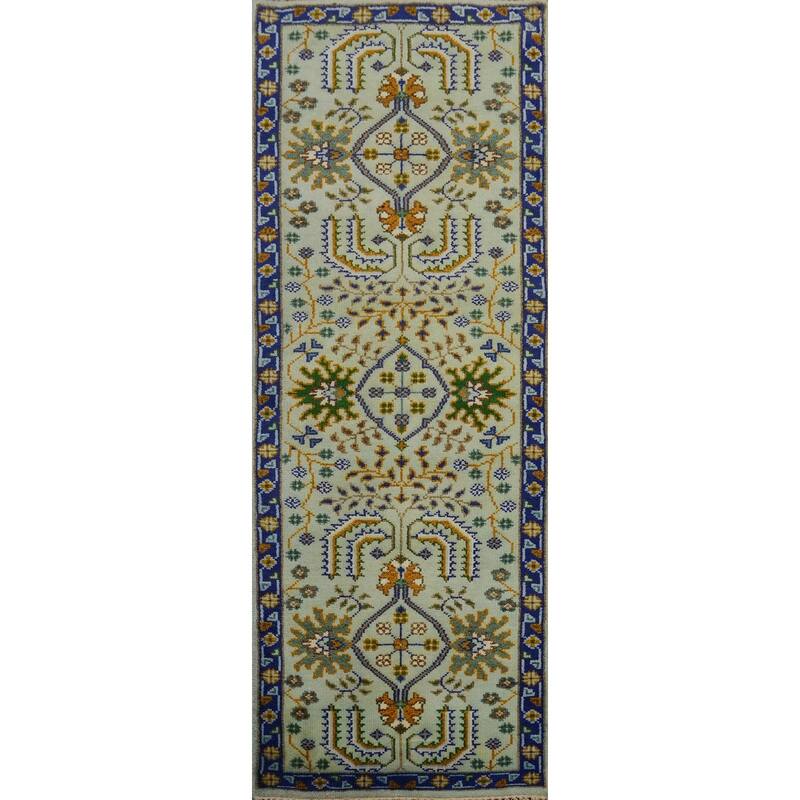 Hand Knotted Oriental 100% Wool Carpet Traditional All-Over Green Ziegler Runner Rug - 7' 11'' X 2' 6''