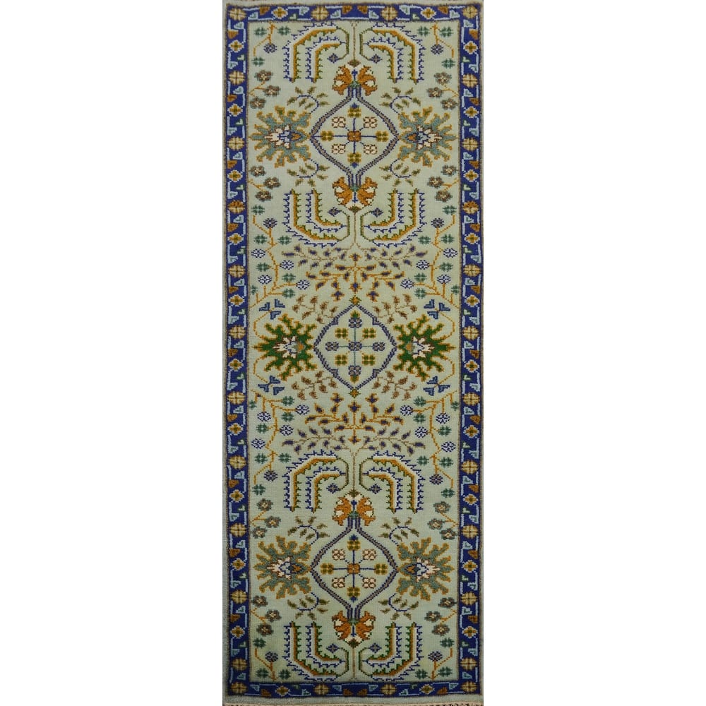 Hand Knotted Oriental 100% Wool Carpet Traditional All-Over Green Ziegler Runner Rug - 7' 11'' X 2' 6''