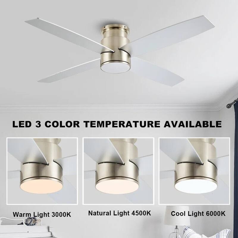 MLiAN Flush Mount DC Ceiling Fan with Lights and Remote, 4 Reversible Blades