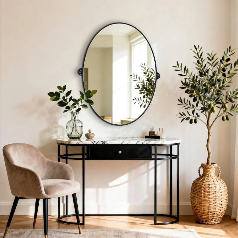 Oval Metal Pivot Bathroom Vanity Mirror Tilting Wall Aluminum Mirrors - 20"L x 28"W