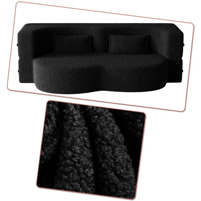 Modern Minimalist Compressed Upholstered Convertible Two-Seater Sofa Bed with 2 Pillows