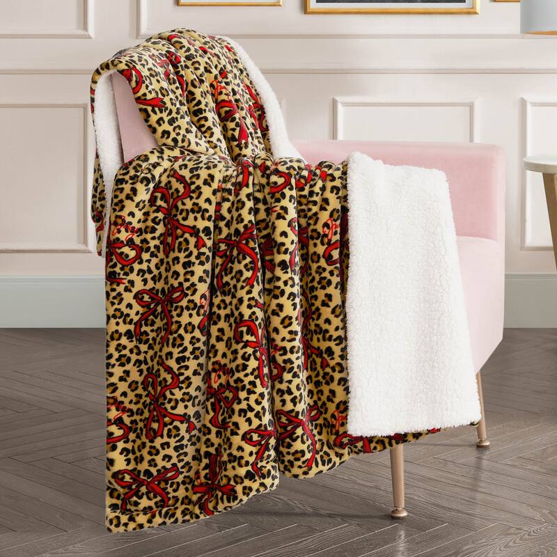 Juicy Couture Plush Reversible Sherpa Throw Blanket
